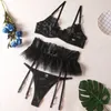 Sexy Fancy Lingeries Set Luxury Lace Erotic Women's Underwear 3-Pieces Transparent Sexy Round Matching Intimate
