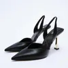 Sandales TRAF 2022 chaussures à talons hauts pour femmes automne Nude bout pointu escarpins en cuir talon aiguille noir clair Mules