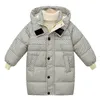 다운 코트 어린이의 격자 무늬 중간 길이면 의류 소년과 여자 단색 후드 다운 자켓 아기 따뜻한 코트 221118