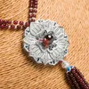 Pendant Necklaces Genuine Natural Red Garnet Crystal Round Beads Women Nice Flower Shape Sweater Necklace 70cm