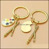 Key Rings Enamel 3D Artist Paint Color Palette Key Ring Brush Painter Charm Keychain Bag Hanging Student Fashion Jewelry Graduation Dh3Op