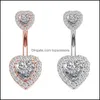 Body Arts Wholesale 50st/Lot Double Heart Shaped Belly Button Rings Titanium Steel CZ Navel skivstång för salong och piercingtillbehör DHY3V