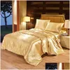 Bedding Sets 4Pcs Luxury Silk Bedding Set Satin Queen King Size Bed Comforter Quilt Duvet Er Linens With Pillowcases And Sheet 20112 Dh9Wi