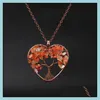 Pendant Necklaces Chakra Heart Pendant Necklace Wire Natural Stone Beads Tree Of Life Necklaces For Women Children Fashion Jewelry D Dhtw4