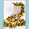 Decorative Flowers Wreaths Artificial Flower Vine Simation Sunflower Rattan For Wedding Home Party Decor Diy Arch Backdrop Flowers Dhjtm
