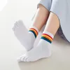 Chaussettes pour hommes 3 paires Couple cinq doigts épaissir pur coton coloré rayé heureux loisirs sport chaussette hommes femmes automne hiver