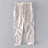 Pantalons pour hommes marque décontracté été qualité hommes rayé coton lin pantalon respirant mâle Hip Hop survêtement hommes pantalons de survêtement grande taille