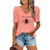 Dames t shirts v nek shirt dames zomer casual bijen print tops losse vintage vrouwelijke tee streetwear y2k short mouw kleren s-2xl