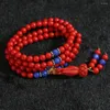 Charm armband syntetiska röda cinnabar 6mm Buddha handhänge blå guldfärg distanspärlor Beads Beauty Women Lucky Armband 28inch B805