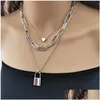 Pendentif Colliers Style Punk Serrure Collier Coeur Pendentif Mtilayer Femmes Personnalité Déclaration De Mode Colliers Cadeau Or Sier Lien Dhz1Y