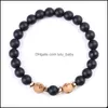 Charm Bracelets Fashion Cross Wooden Beads Bracelet Charm Black Agate Bracelets Bangle Cuff For Women Men Jewelry Drop Delivery Dhxtr