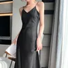 Freizeitkleider Damen Langes Satin-Slipkleid Sommer Rückenfreier Hosenträgerrock Damen Schwarz Sexy Abendbasis Seidige Schlafkleidung