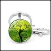 Nyckelringar Tree of Life Glass Cabochon Key Ring Time Gem Keychain Hanging Fashion Jewelry Drop Delivery DHSQ3