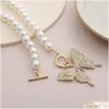 Pendant Necklaces Butterfly Imitation Pearl Necklaces Iced Out Pendant Luxury Gold Women Bling Rhinestone Animal Jewelry Fashion Par Dhdvs