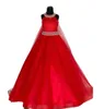 Cristalli Ragazza Vestito da spettacolo 2023 Abito da ballo AB Pietra Rossa Organza Ragazzino Compleanno Abito da festa formale Bambino Adolescenti Preadolescente Tulle C292V