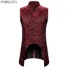 Men's Vests Wine Red Paisley Jacquard Long Men Double Breasted Lapel Brocade Waistcoat Mens Gothic Steampunk Sleeveless Tailcoat 221117