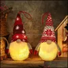 Kerstdecoraties Kerstdecoraties Leveringen LED Light -poppen voor Tree White Beard Santa Event Gnomes Doll Ornamenten Xmas Gif Dh3MH