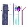 Flatware Sets Kitchen Tools Stainless Steel Cutlery Suits Colour Fashion Kids Pipettes Spoons Chopsticks 3Pcs One Set 5 Pices /Sets Dhf0I