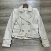 Damesleer Import Sheep Skin Cleren Vrouwen Spring en herfst locomotief Modelstijl Coat korte lengte echte jas met riem