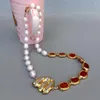 CHOKER Y.ING CULTURED White Rice Pearl Carnelian Countrace Biwa Женские украшения ювелирных изделий