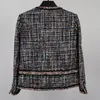 2022 Automne Noir Contraste Couleur Contraste Garniture Tweed Veste À Manches Longues Col Rond Armure Paillettes Simple Boutonnage Vestes Manteau Court Outwear A2N086451