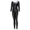 Femmes Combinaisons Barboteuses Sexy Noir Combinaison Femmes PU En Cuir À Manches Longues Fermeture Éclair Plus La Taille Body Latex Catsuit Club wear Streetwear 221118