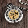 Montres de poche en argent, montre mécanique transparente Unique, grand chiffre romain creux, collier Steampunk Vintage à remontage manuel pour hommes