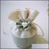 Gift Wrap Wedding Candy DString V￤skor Runt botten Polyester Fiber Handgjorda Bow Canvas Bag Chocolate Food Bundle Pocket 1 86ym M2 DRO DHXLS