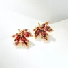 Dangle Chandelier Autumn Sensens Red Maple Leaf Less Full of Diamond Red Zircon Earrings Simple Retro Earrings