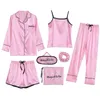 Dames slaapkledingriem pyjama's 7 stuks roze pyjama's sets satijn zijden lingerie huiskleding set pijama's voor vrouw 221118