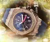 Популярные мужчины бриллианты кольцо часы секундомеры Человек из нержавеющей стали резиновый ремень Бизнес Кварц хронограф батарея Классическая атмосфера наручные часы.