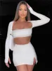 Women's Two Piece Pants Sampic Long Sleeve Crop Top And Bodycon Mini Skirt Two Piece Set Women Autumn Sexy Backless Suit Party Outfit Clubwear White T221012