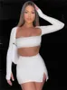 Kvinnors tvådelade byxor Sampic långärmad gröda topp och bodycon mini kjol Två stycken Set Women Autumn Sexig Backless Suit Party Outfit Clubwear White T221012