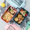 Ensembles de vaisselle boîte à lunch Bento pour l'école enfants employé de bureau 2 grilles micro-ondes chauffage conteneur stockage avec cuillère baguettes