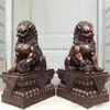 Kolekcjalna 18 Chin Pure Bronze Copper Ontelarne Drzwi Strażnik Fu Foo Dog Lion Statues Para 235I6535172