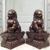 Collection 18 Chine Pur Bronze Cuivre Tutélaire Porte Gardien Fu Foo Chien Lion statues Paire 235i6535172