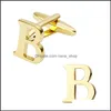 Cuff Links French Mens Shirt Metal Brass Gold Sier Az English Letter Cufflinks Initial Alphabet Cuff Links For Men Fashion Jewelry D Dhzbi