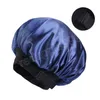 Verstellbare doppellagige Satin-Mütze für Damen, breites Band, Turban, Nachtschlafmütze, einfarbig, weicher Kopfwickel, langes lockiges Haar