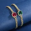 Charm Bracelets Green CZ Stainls Steel Bangle Jewelry High Polished Cuban Chain Link Bracelet Set For Women Jewelry Accsori