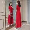 Ropa étnica estilos chinos mujeres hanfu midi qipao dos piezas china pantalones tradicionales set de tang traje de túnica orientale ropa