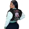 Womens Fashion Lettre Imprimer Veste Double Filetage Baseball Vestes Varsity Manteau Desinger Femmes Cropped Patchwork Bouton Letterman Crop Top S-XXXL