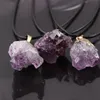 Oregelbundna naturliga Amethysts halsband unikt helande svart rep lila kvartskaker semiprecious chakra reiki råa smycken249b9294367