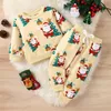 Conjuntos de roupas para criança bebê menino menino Autumn Christmas Roupas Conjunto de manga longa o pescoço Papai Noel Print Prind Sweatshirt Cintura elástica calça 3 m 3 t 221118