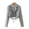 Frauenanzüge Blazer Kpytomoa Frauen Mode mit gebundenem Kumpel Blazer Coat Vintage Langarm weibliche Oberbekleidung Chic Veste Femme 22119