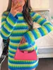 Casual Dresses Stripe Knit Women Beach Dress Bodycon Backless Long Sleeve Green Y2K Casual Summer Holiday Sexy Dresses Party Mini 221119