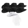 Berets 2pcs Handmade Women Bride Cowboy Hat Wide Brim Bridal Western Shinning White Fedora With Pearl Decor Yarn Veil