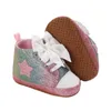 Premiers marcheurs nés bébé filles chaussures léopard/étoile nœud papillon toile Shorts infantile été automne semelle souple marcheur enfant en bas âge 0-12 M