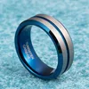 Anneaux de mariage Tigrade carbure de tungstène hommes femmes unisexe couleur argent bleu ligne bandes fibre de carbone rainure qualité marque 221119