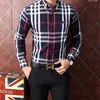 designer Mens Dress Shirt casual Slim Silk T-shirt Long sleeve Casual business clothing plaid men asian szie xxl xxxl