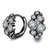 Hoop Earrings Luxury Shiny Black/White Crystal Zirconia Stone Small Huggies Charming Female Earring Piercing Jewelry Gifts